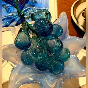 Vintage MCM green blue handblown glass grape cluster